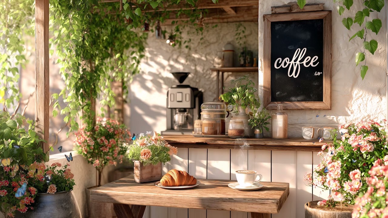 Relaxing Morning Cafe Jazz in a Cozy Garden | Peaceful Coffee Shop Spring Vibes
