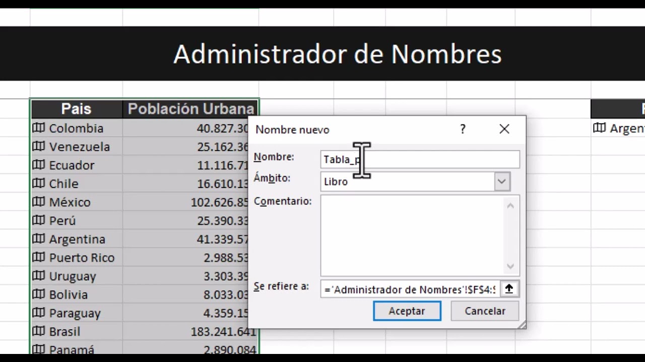 Administrador de Nombres en Excel