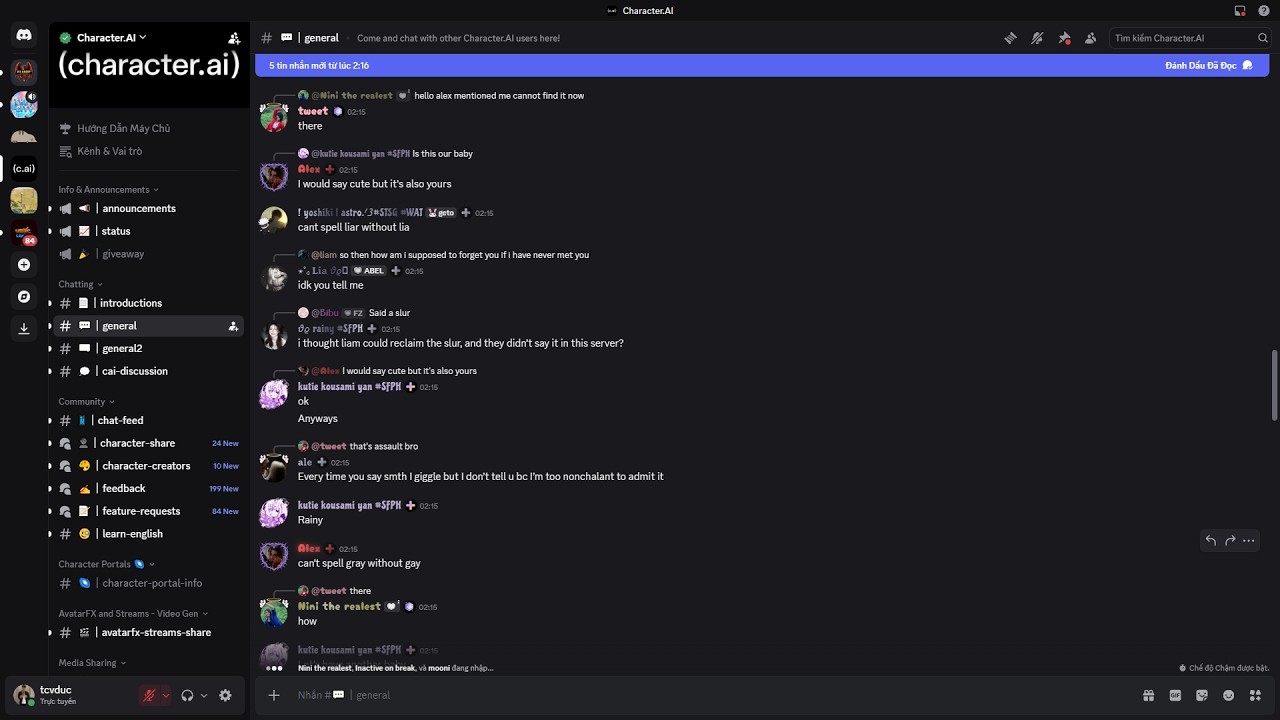 Chat Trong Discord Character AI
