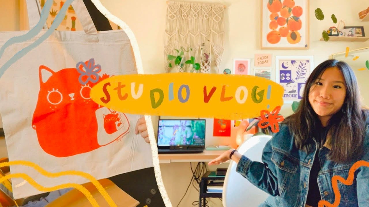 STUDIO VLOG 09 | Unboxing Enamel Pins and Tote Bags, New Desk Tour + My Mini Home Office!