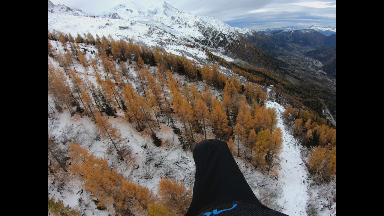 Paragliding Chamonix slow proximity 9 - dramatic flight past rock, ice and trees - full flight