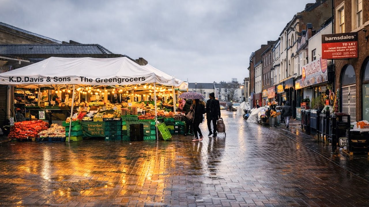 A Walk in Doncaster City Centre Under Light Rain | Rainy City Ambience