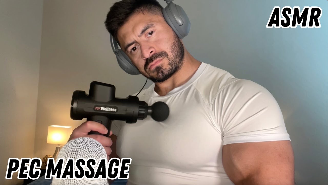 Pec Massage with Vibrating Massage Gun | Male ASMR