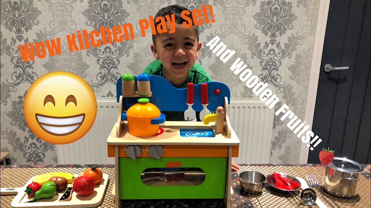 Playing With Kitchen Toy Playset and Wooden Utensils (Role Play Cooking Yummy Food)
