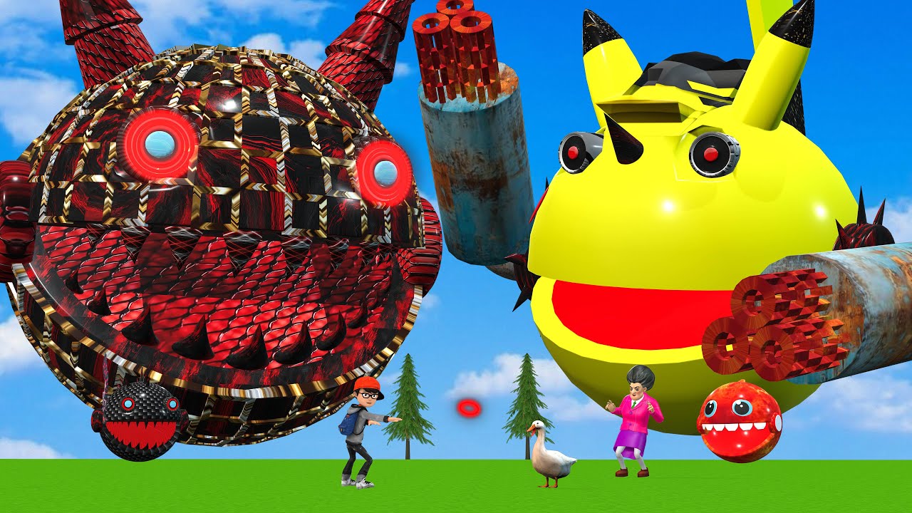 MS PACMAN & NEW RED PACMAN VS TWO YELLOW MONSTER PACMAN FIGHTING IN POKEMON #2025