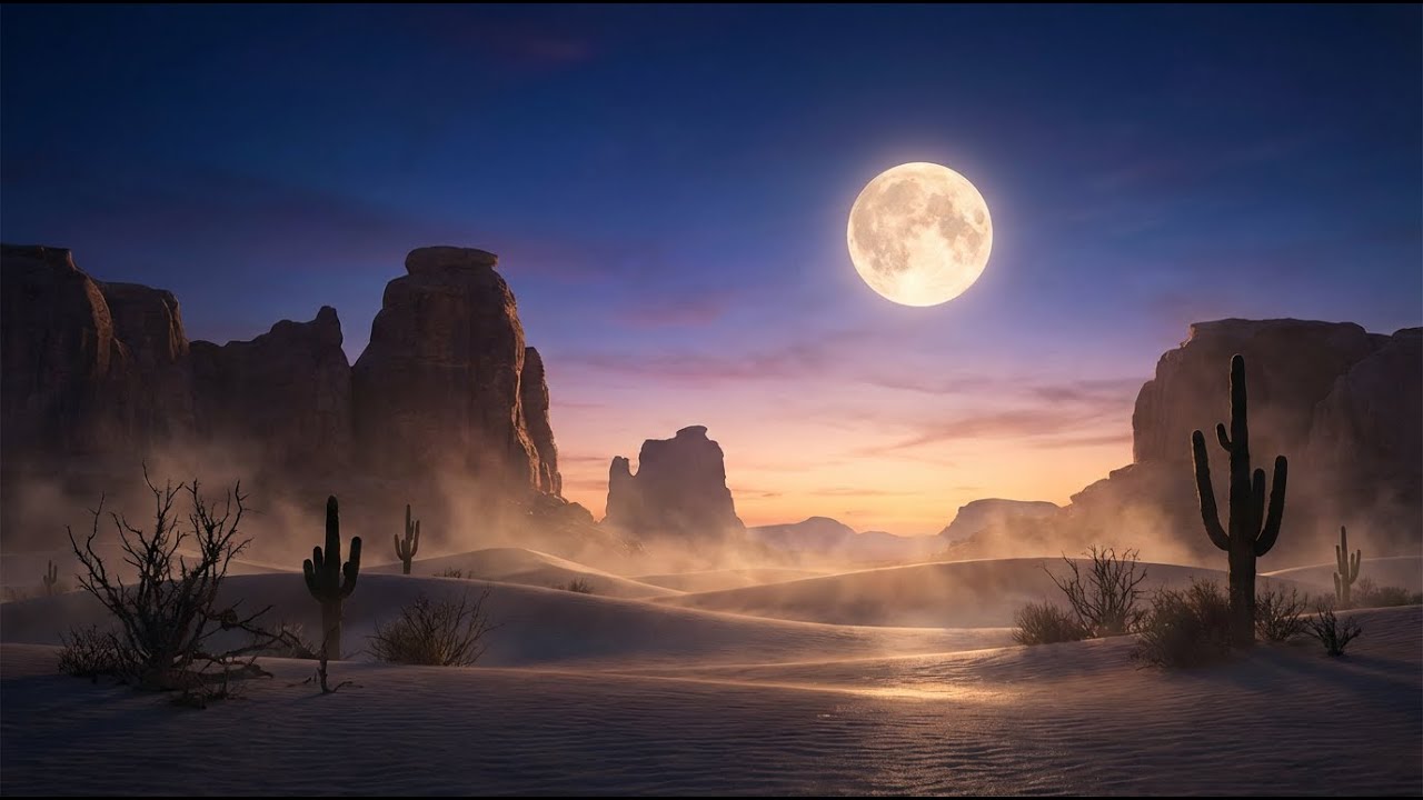 Moonlit Desert Night - Gentle Wind & Distant Coyote Howls – 3 Hours for Sleep & Relaxation