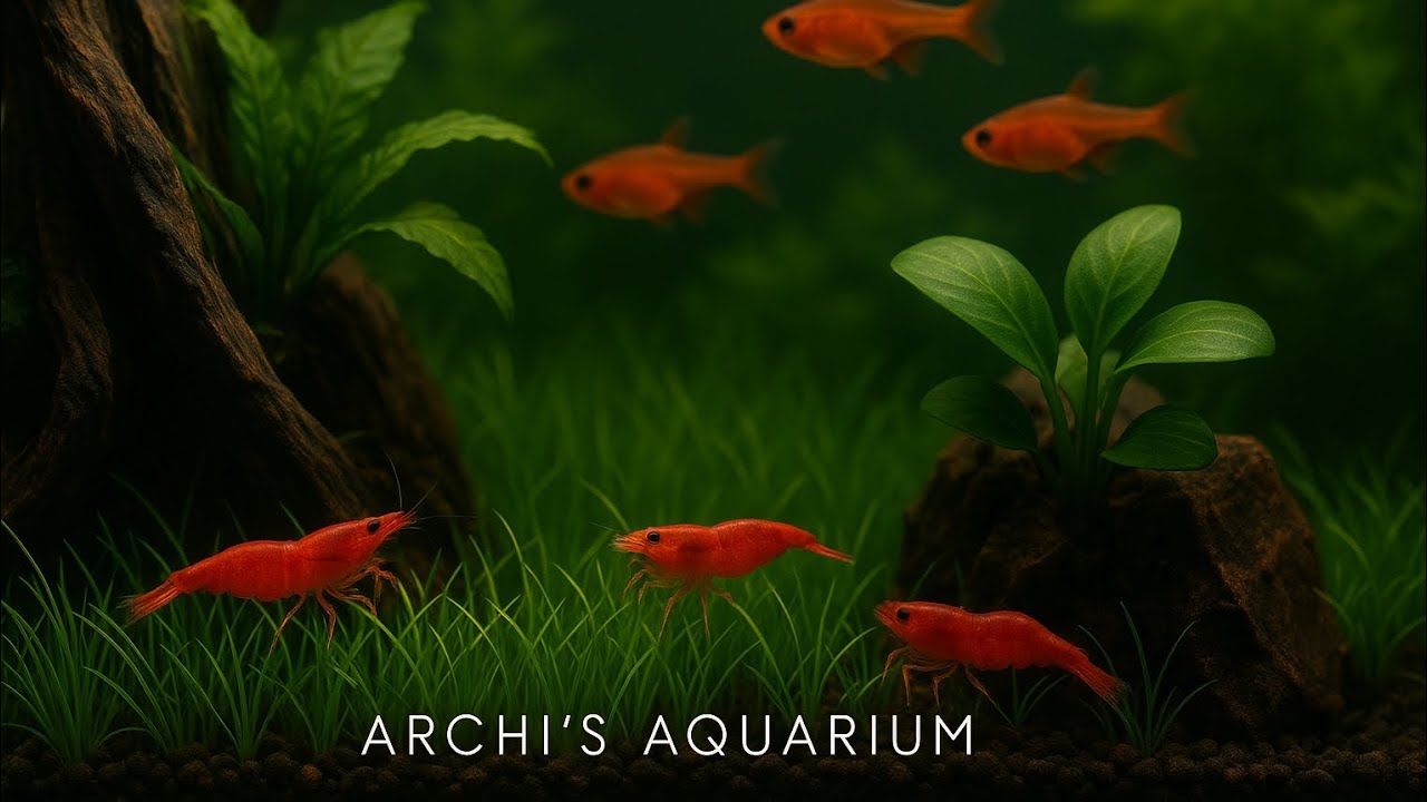Cherry Shrimp & Ember Tetra in Planted Tank Paradise!Hair Grass Carpet Magic | Archi's Aquascap