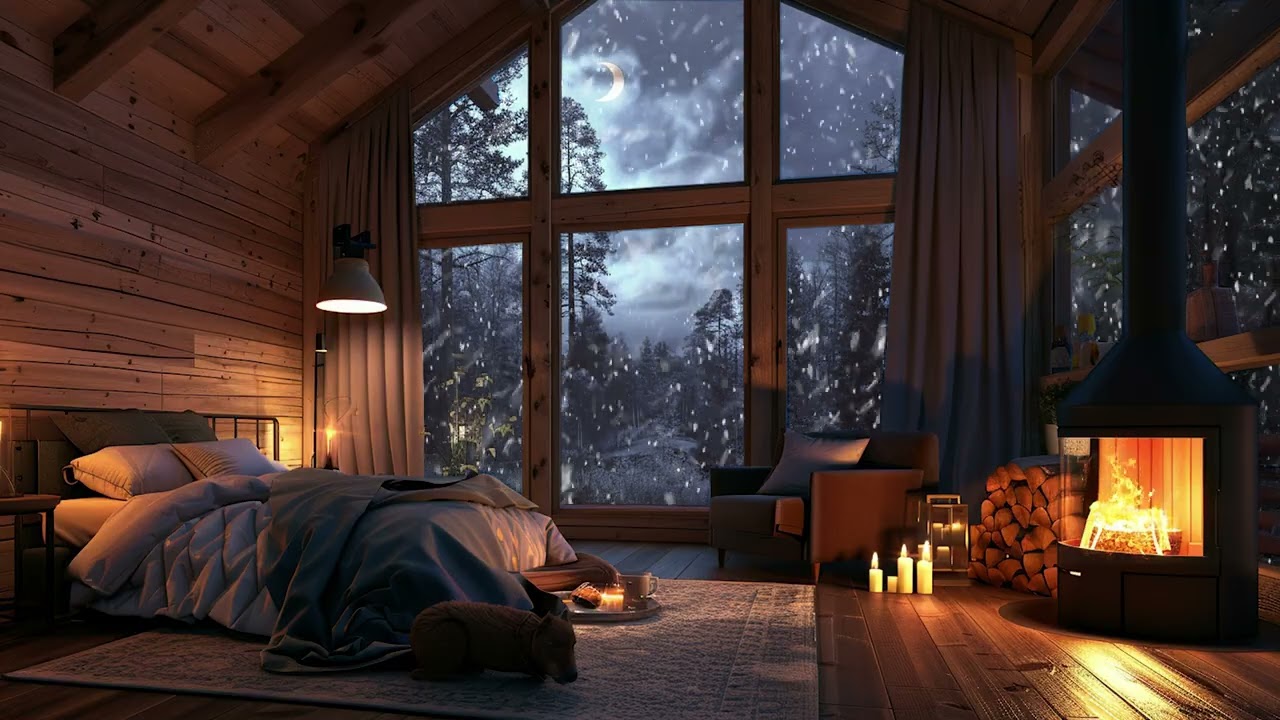 Spend the Night in a Cozy Cabin During a Heavy Snowstorm | Pure Peace & Warmth Inside ❄️