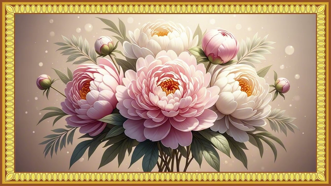 Pink Peony Flower Oil Painting | 2 Hours | 5 Rotating images | TV wallpaper  4K with Music