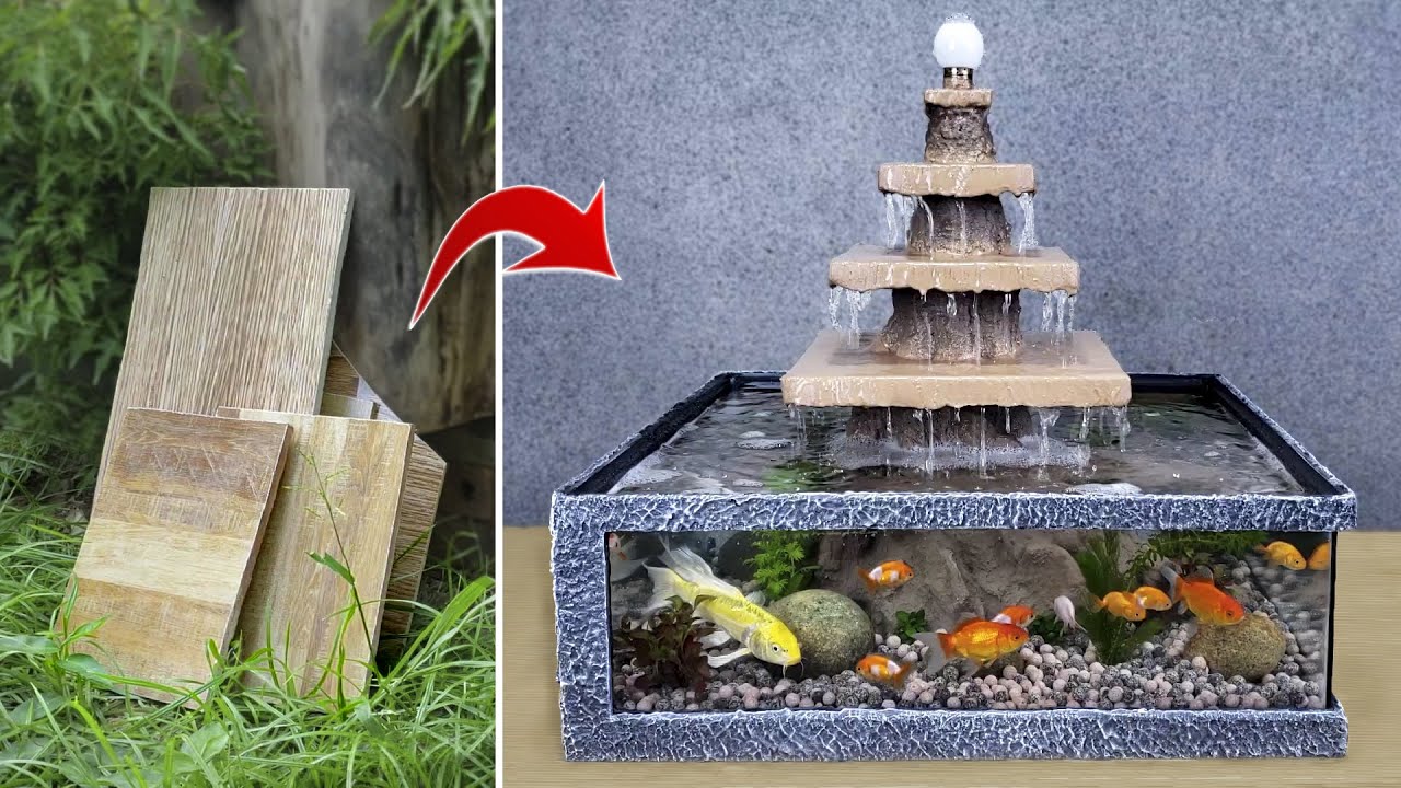 New Idea from Floor Tiles - Make a Beautiful 5-floor Waterfall Aquarium Very Easy / For Your Home