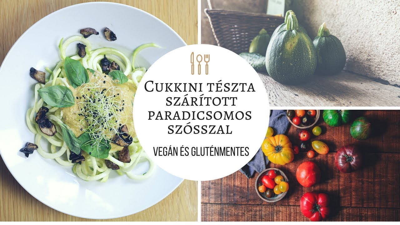 Cukkini tészta szárított paradicsomos szósszal (nyers, vegán)