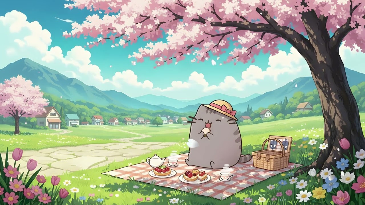 Pusheen Sunny Spring Picnic 🌼 Cozy Lofi Beats for Study, Relax & Chill Vibes