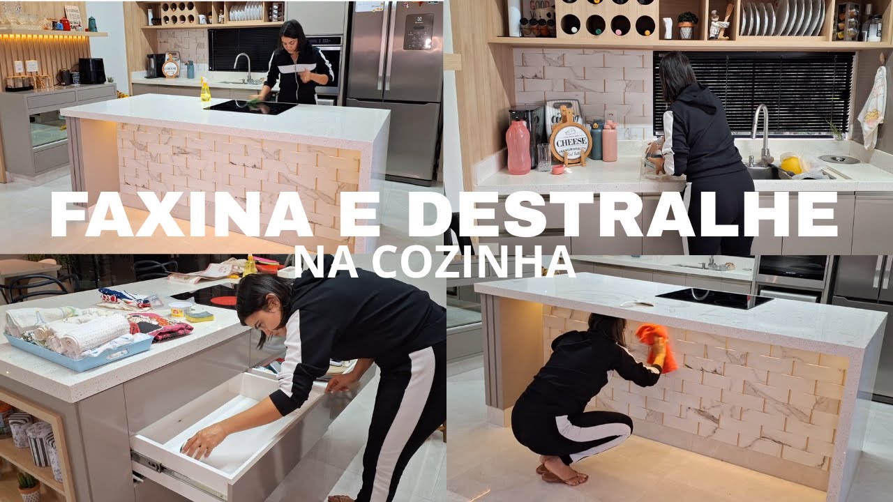 DESTRALHEI e ORGANIZEI os ARMÁRIOS DA COZINHA, esfreguei REJUNTES e ILHA com CIF ✨tudo LIMPINHO 😍