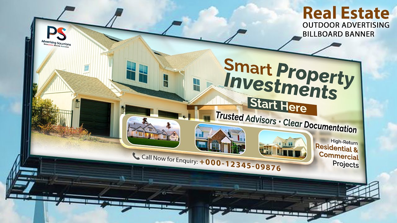 Real Estate Outdoor Advertising Billboard Design In Photoshop | Hoarding Design | Billboard Design