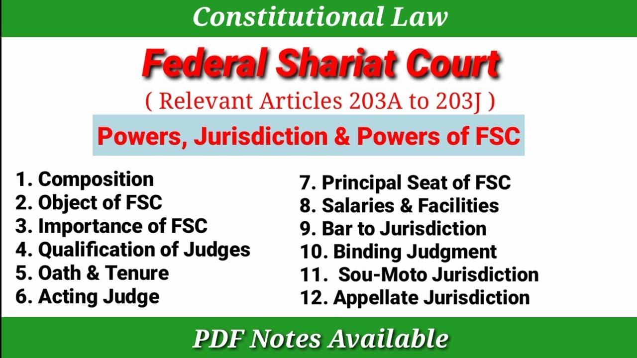 Federal Shariat Court of Pakistan | Jurisdiction of Federal Shariat Court | Constitutional Lecture