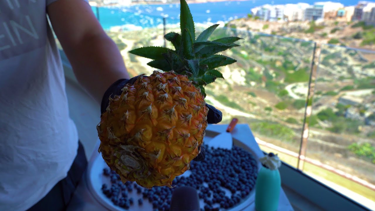 ASMR - Blueberry Ice Cream Rolls at the Beach FAIL !  | how to make satisfying fried Ice Cream 4k
