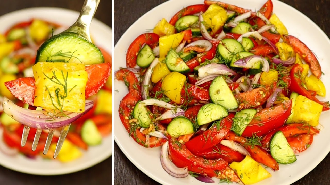 سلطة الخيار والطماطم Italian salad🍅 الإيطالية ستجعل يومك فريدًا من نوعه ♥️ # 241