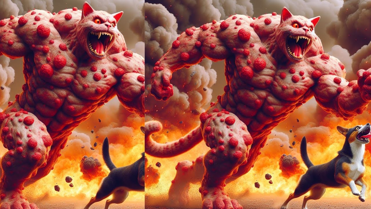 The story of a brave cat fighting a ferocious dog 