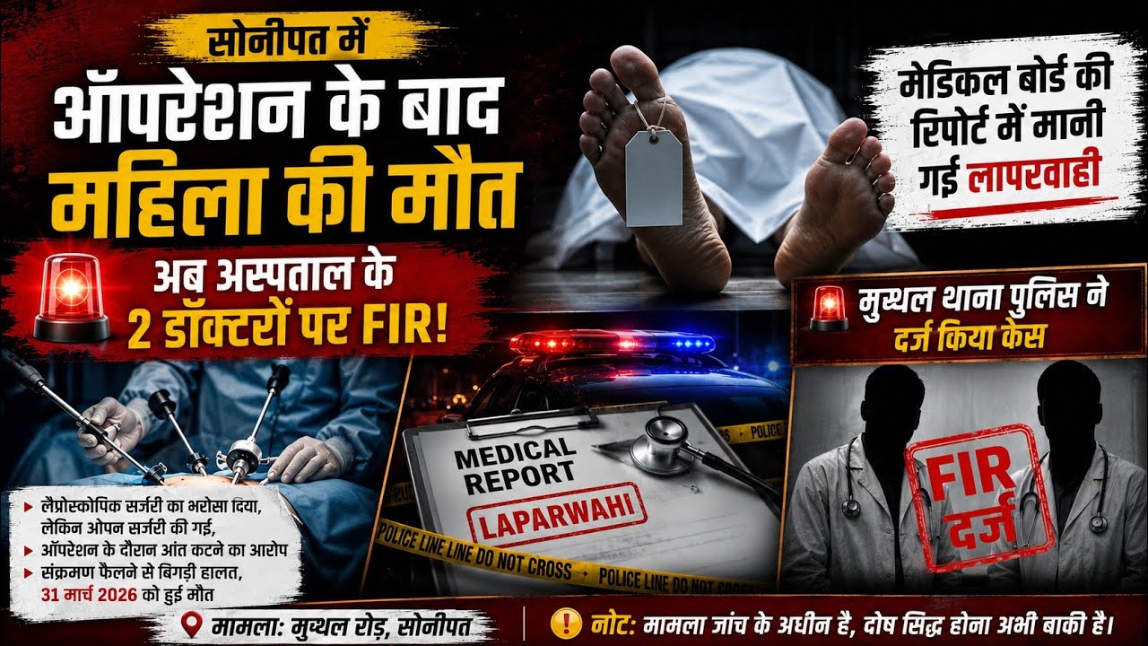🚨 इलाज या लापरवाही? ऑपरेशन के बाद महिला की मौत के मामले में बड़ा एक्शन... दो डॉक्टरों पर एफआईआर।