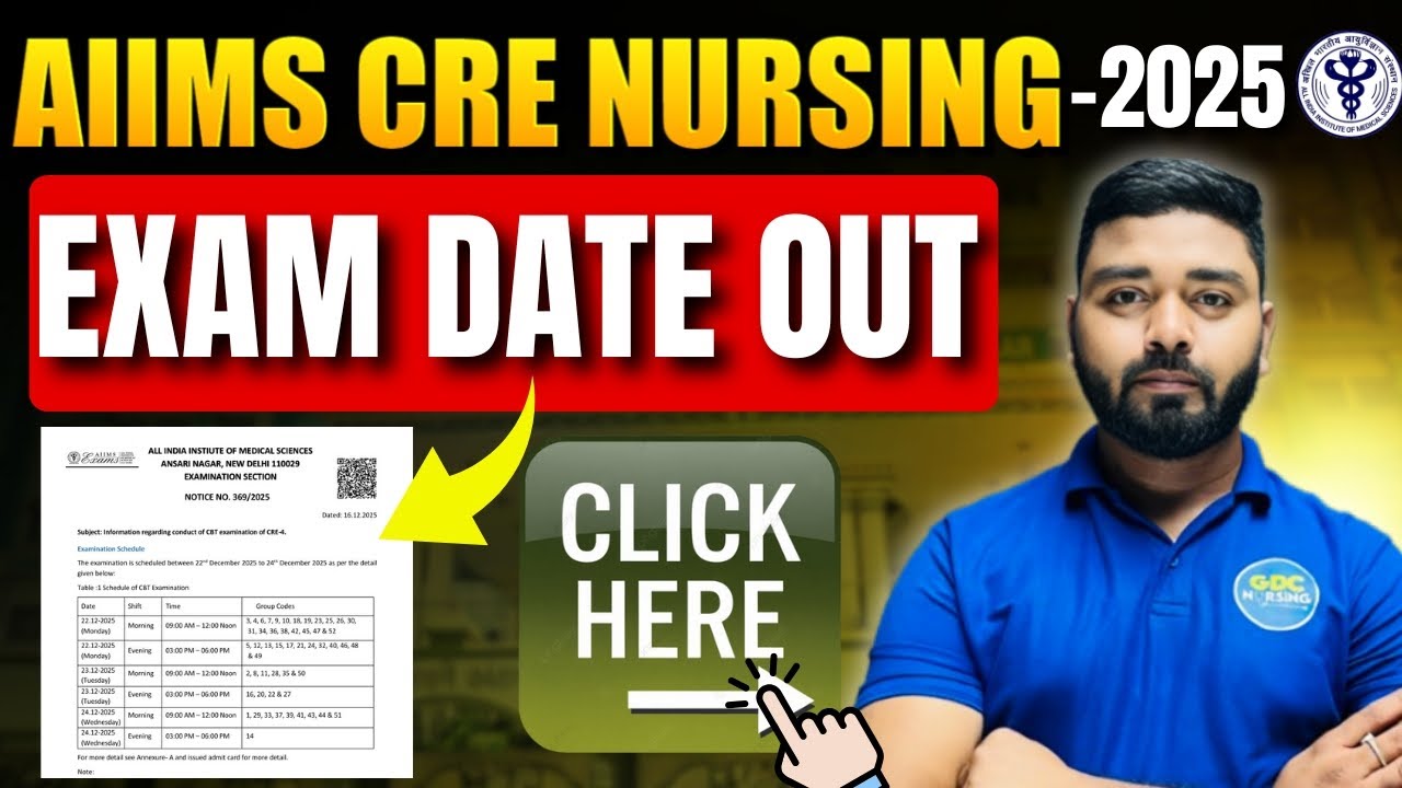 Big Update | AIIMS CRE Exam Date Released for Senior Nursing Officer (SNO) 