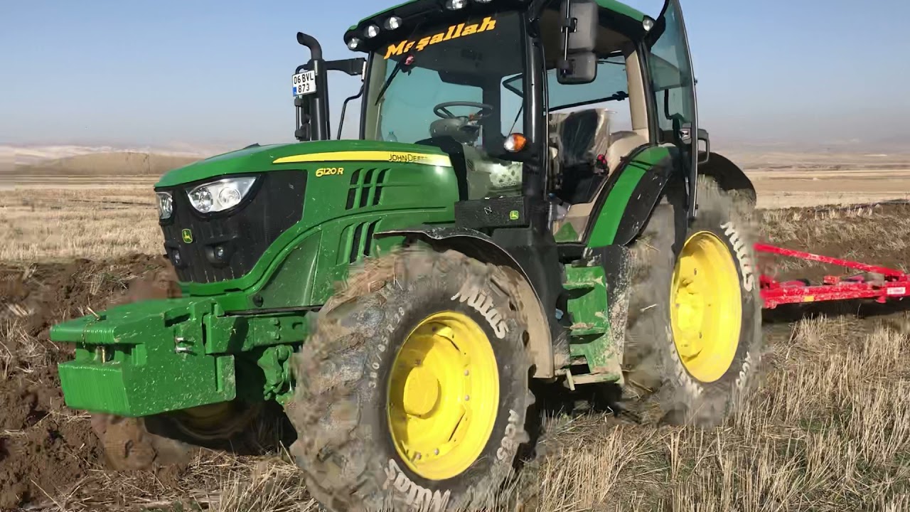 JOHN DEERE 6120R ile tarla sürümü. Ünlü 6/14. Ankara Girmeç köyü.