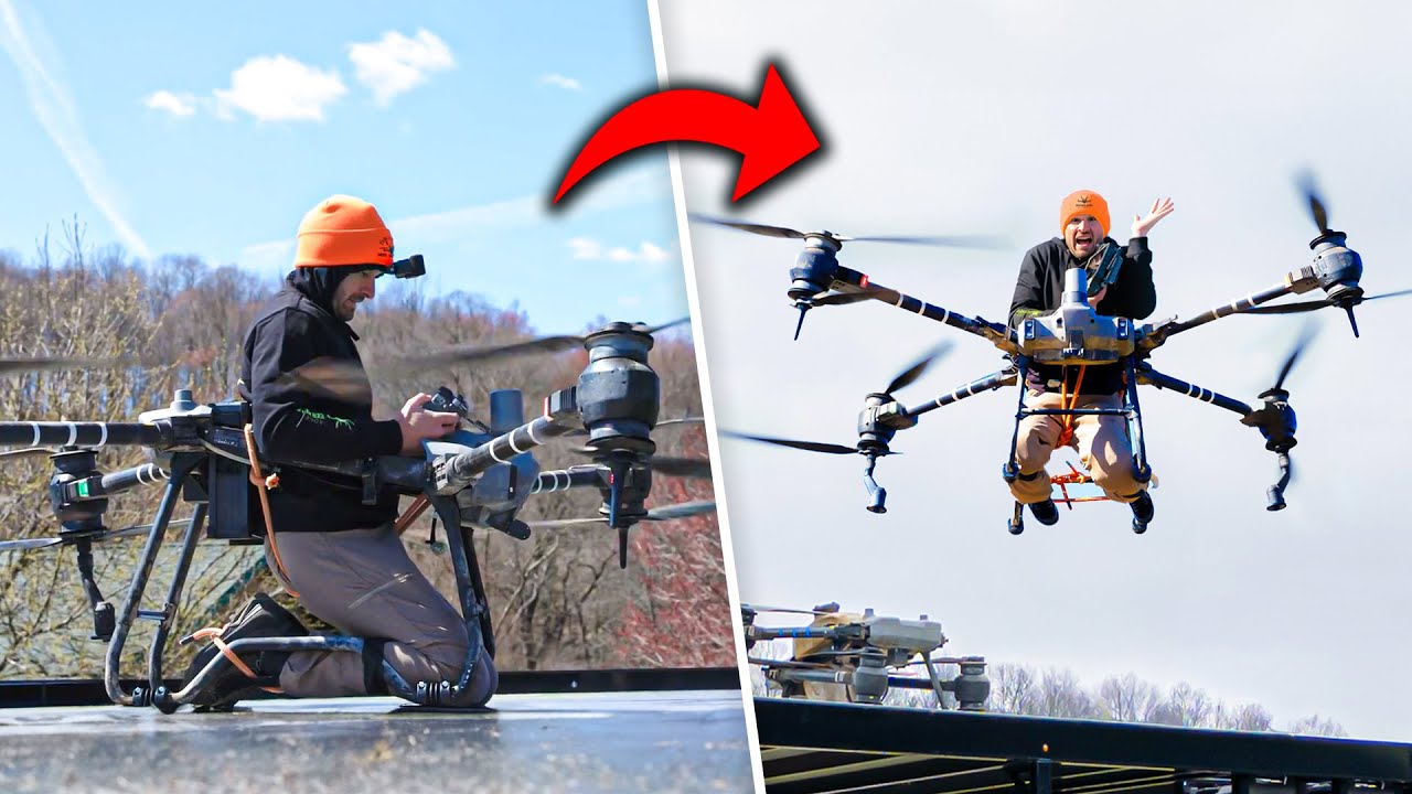 Мужчина летает внутри дрона-распылителя DJI Agras T40 — вы не поверите!