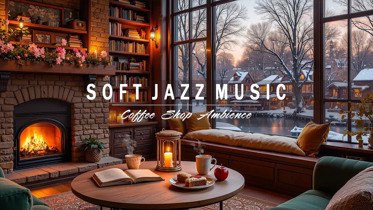 Snowy Winter Café Ambience ☕ Soft Jazz Piano & Perfect Background Music for Focus, Study & Chill
