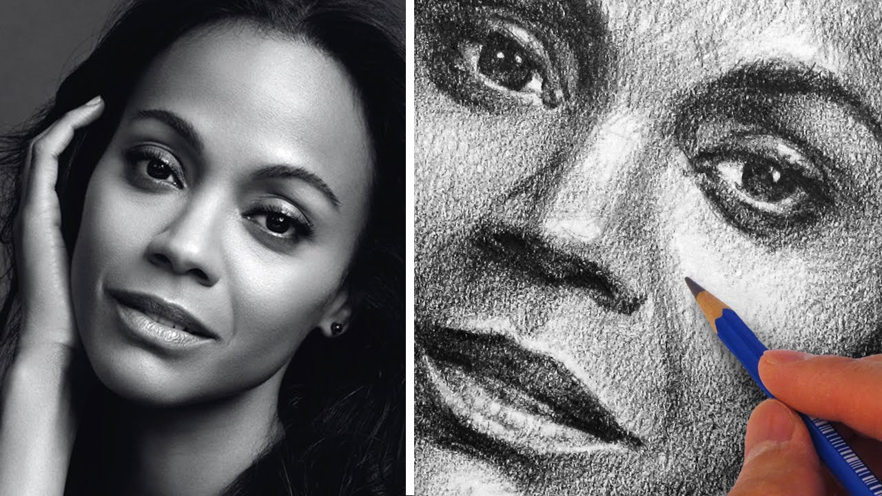 How to Draw a Pretty Face with Pencil - Zoe Saldana