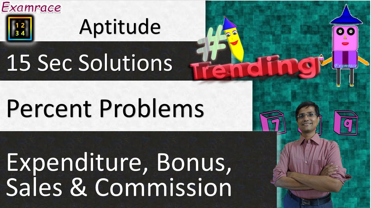 Percent Problems on Expenditure, Bonus, Sales & Commission: 15 Sec Solutions