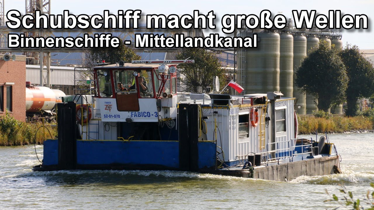 Schubschiff mit großen Wellen - Mittellandkanal - Binnenschifffahrt
