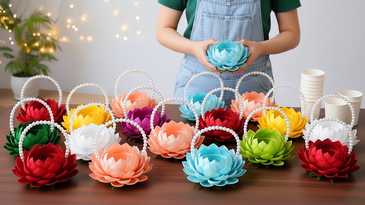 WOW! Make Stunning Paper Flower Baskets from Paper Cups 🌸✨ So Easy!