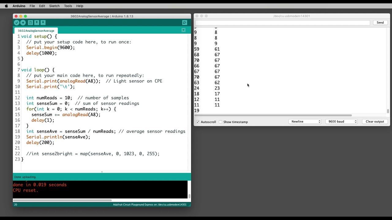 Simple data smoothing for Arduino