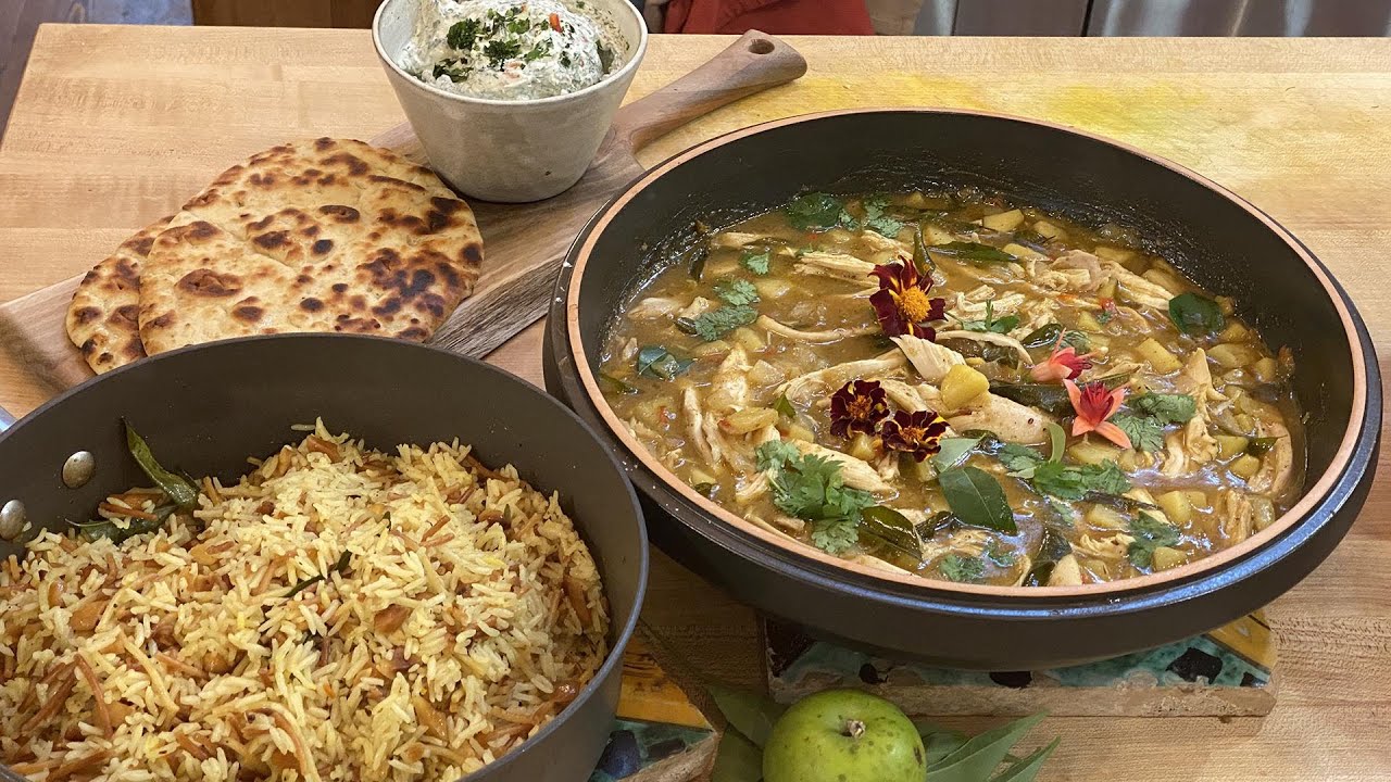 How To Make Chicken + Apple Curry with Almond Rice Pilaf, Mint-Chili Raita + Naan | Rachael Ray