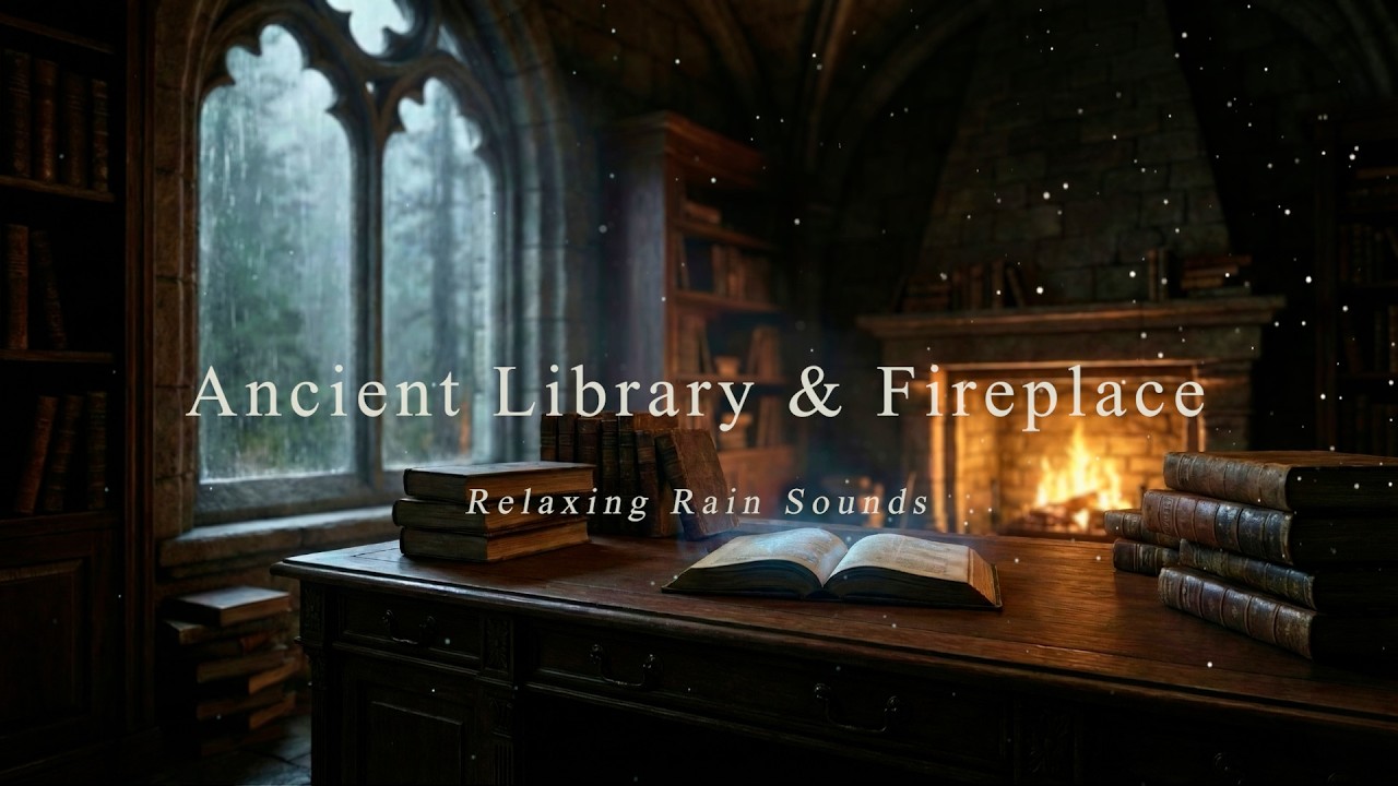 静寂の書斎で雨の音を聞きながら｜古書館での完全リラックス｜環境音BGM【作業用・勉強用・睡眠用BGM】