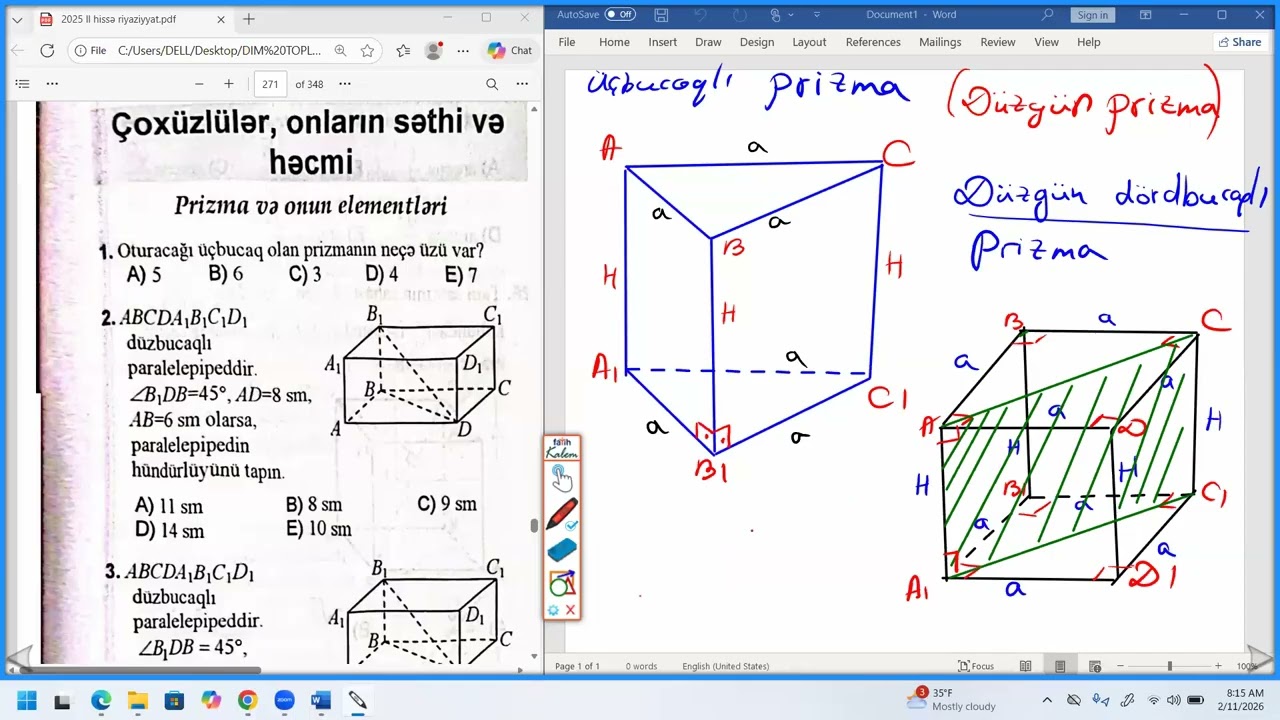 Çoxüzlülər,onların səthi və həcmi . Online dərs tel 051 982 25 63 
