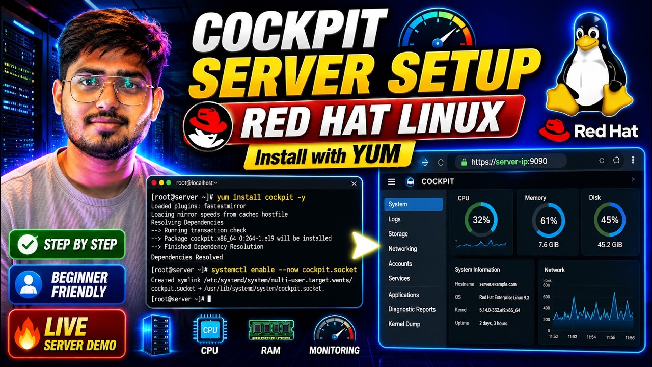 Cockpit Server Setup in Red Hat Linux Using YUM | Web Console Management Tutorial