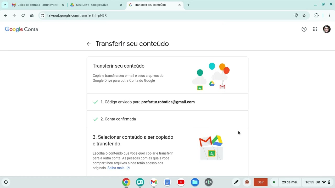 Transferindo arquivos para outra conta Google