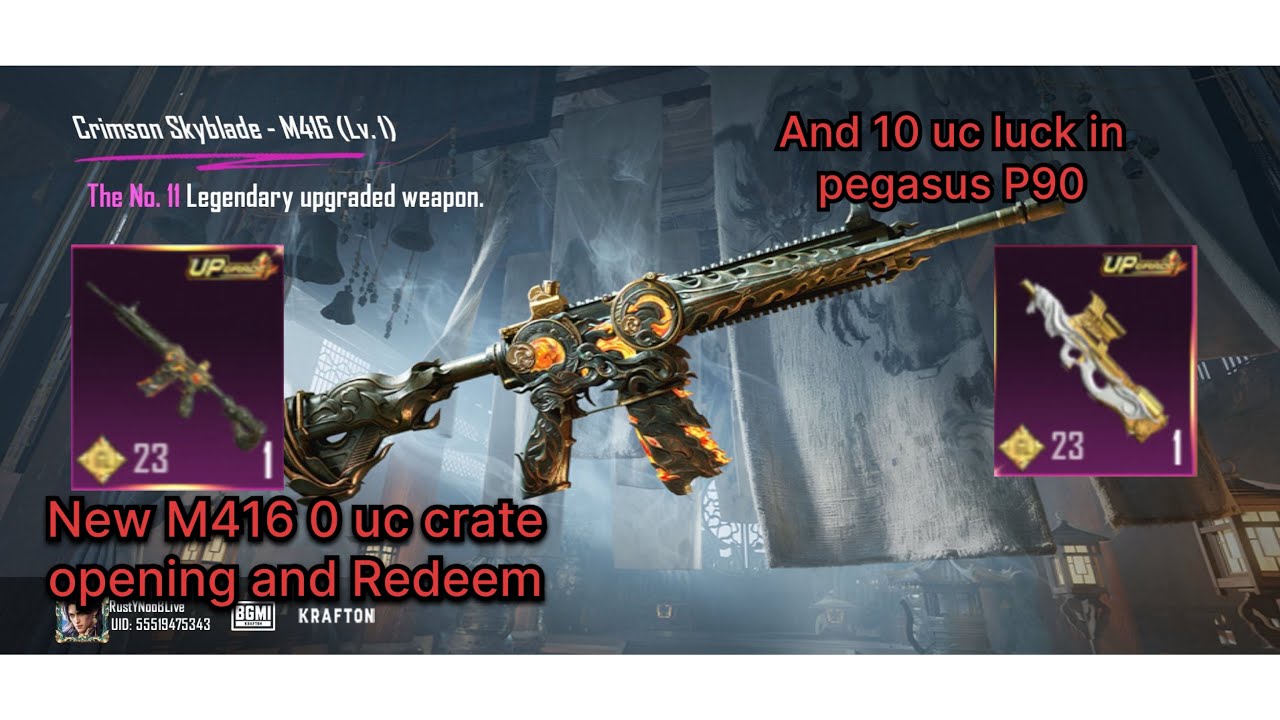 NEW M416 😍 Level 4 Upgrade + Pegasus P90 | 10 UC LUCK?! | RustYNooBLive | #bgmi #crateopening 