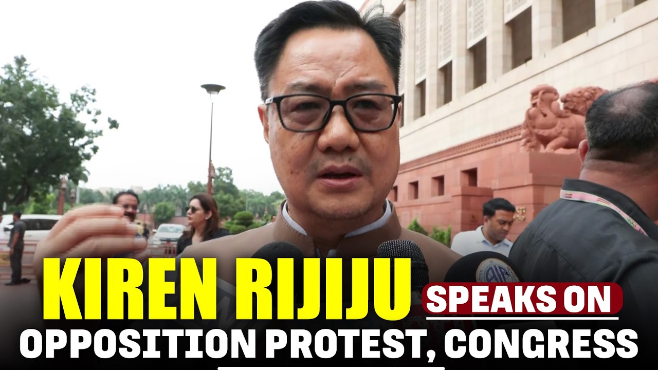 LIVE: Parliamentary Affairs Minister Kiren Rijiju speaks on Opposition protest in House, Congress