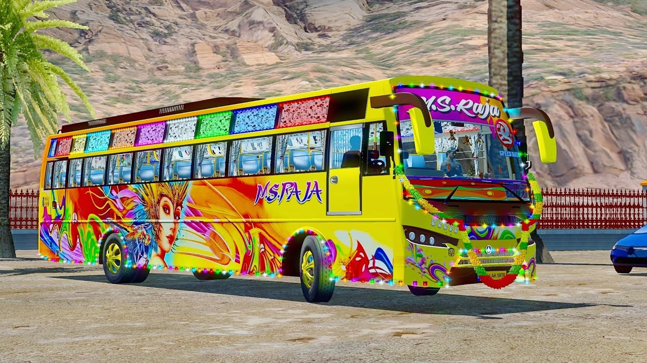 M.S.RAJA Tamilnadu Private Bus Reckless driving on heavy traffic road | ETS2 gameplay