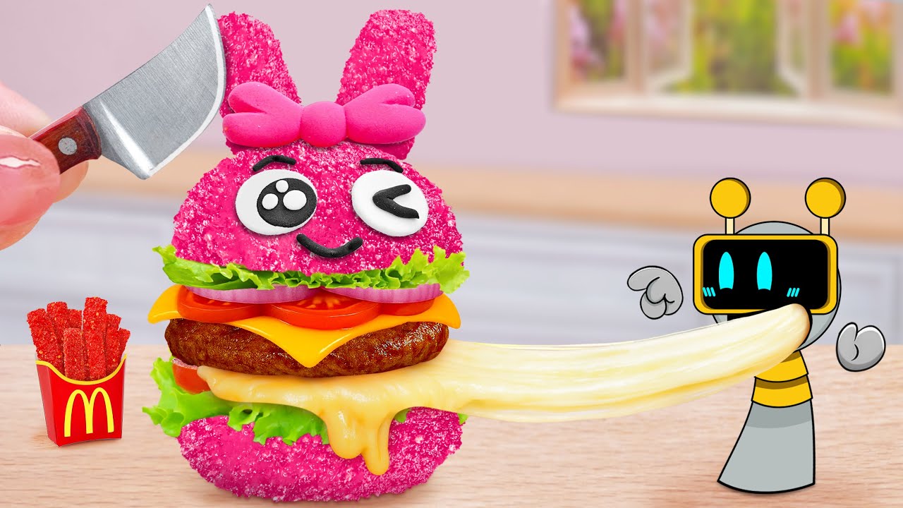 Tasty Fast Food 🍔 Make Miniature Sprunki Pinki Cheese Burger Best Recipe 🤗 Mina Mini Kitchen