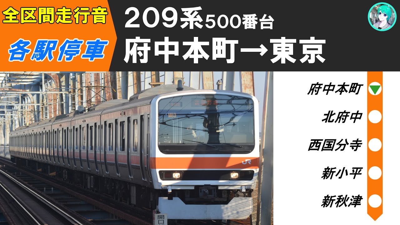 【全区間走行音】武蔵野線 209系500番台 府中本町→東京