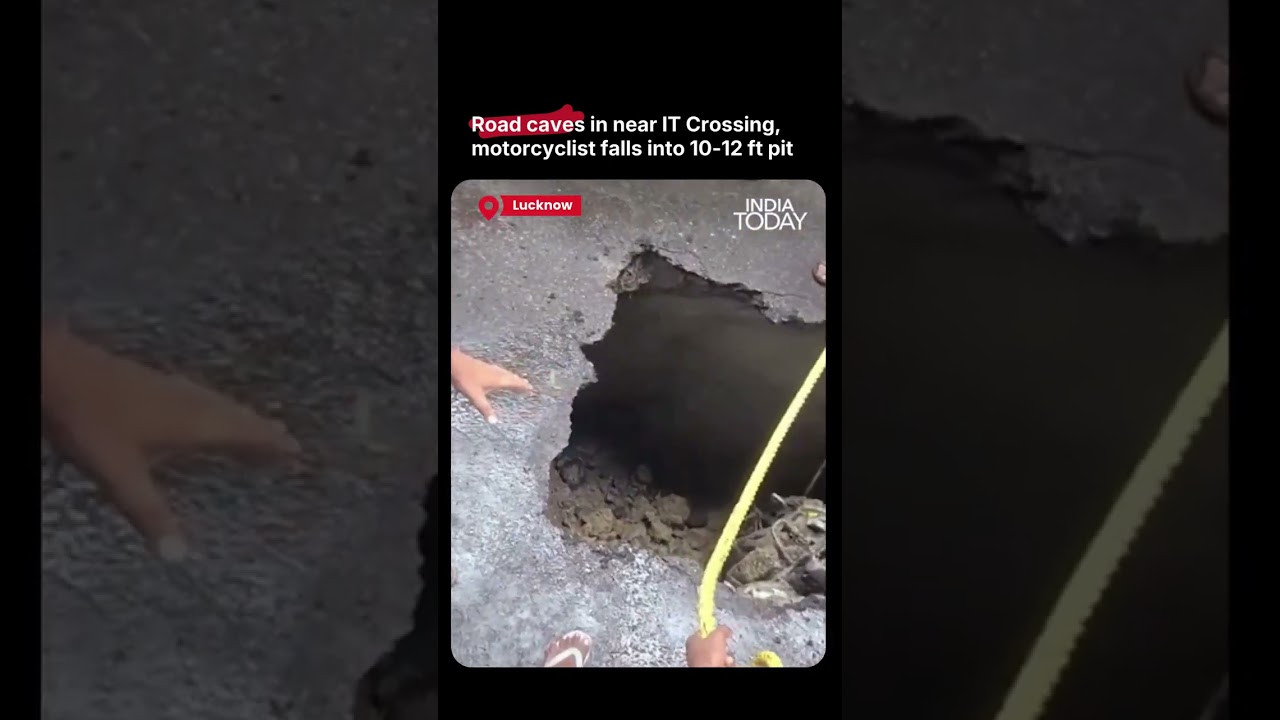 Lucknow Road Caves In Near University, Biker Falls Into 12-Foot-Deep Pit