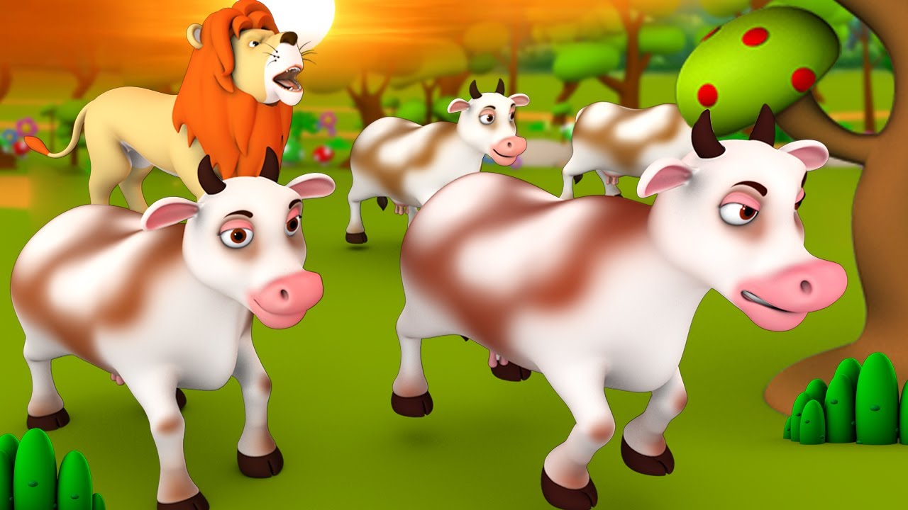 The Lion and 4 Cows Telugu Story - సింహం మరియు నాలుగు ఆవులు నీతి కధ 3D Animated Kids Moral Stories