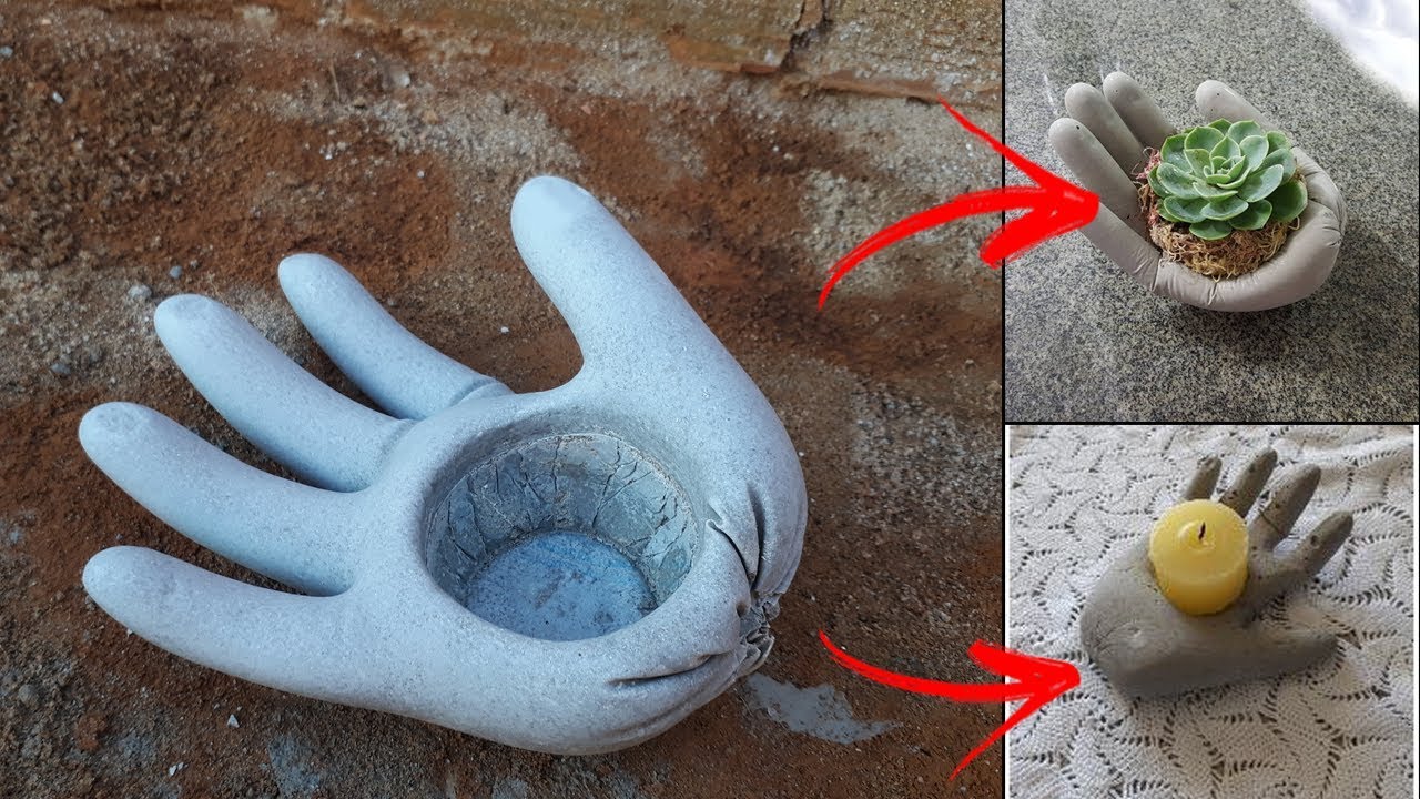 Como Fazer VASO de CIMENTO no formato de MÃO - Passo a Passo