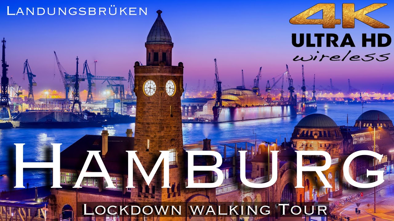 [4K HDR] Lockdown Sunset walking at Landungsbr&uuml;ken Hamburg City Tour. Germany 🇩🇪 2021