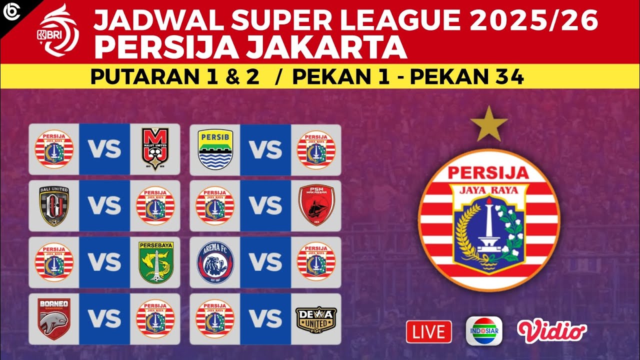 Jadwal Persija Super League 2025 - Persija vs Persib , Persija vs Persebaya | Jadwal Persija 2025