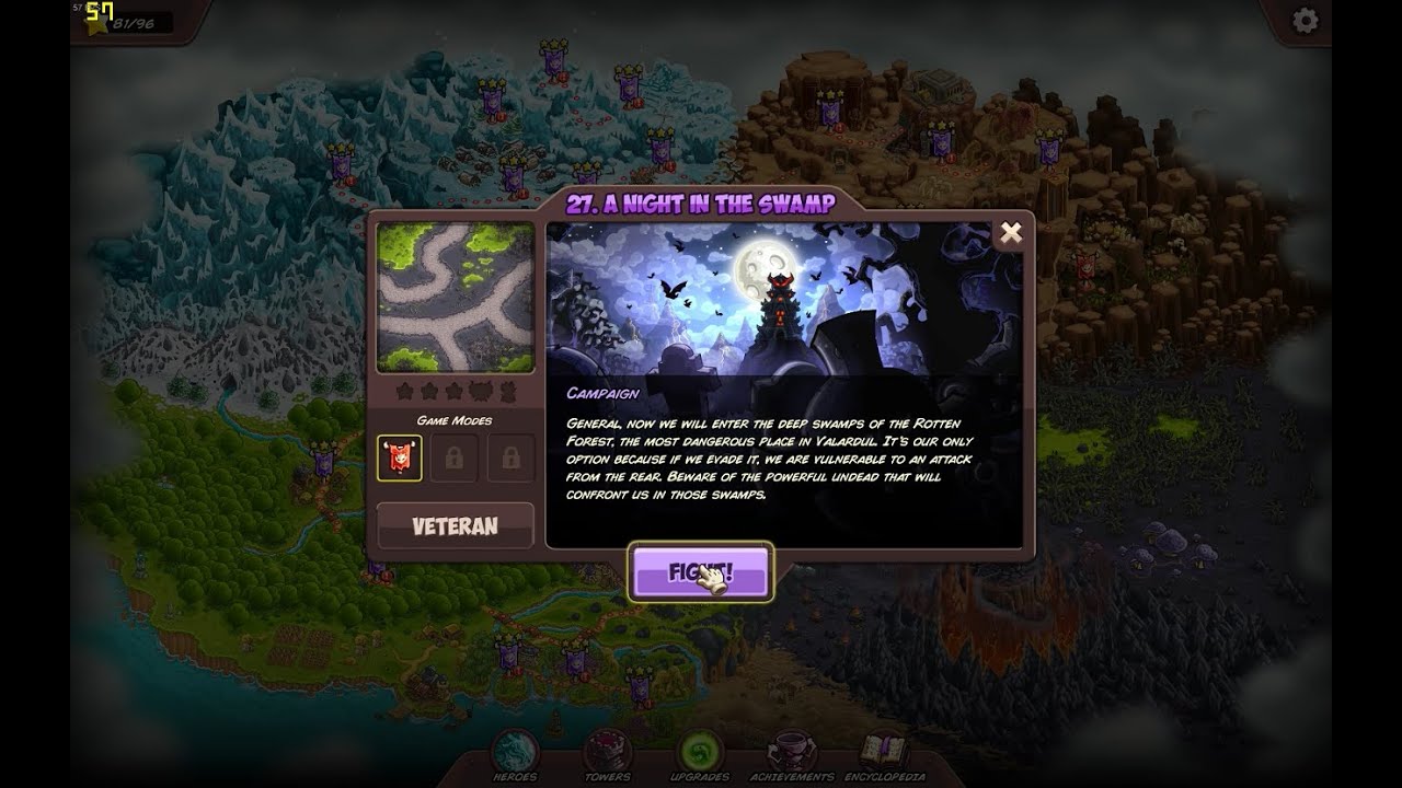 Kingdom Rush Vengeance A Night In The Swamp Veteran 3 Stars