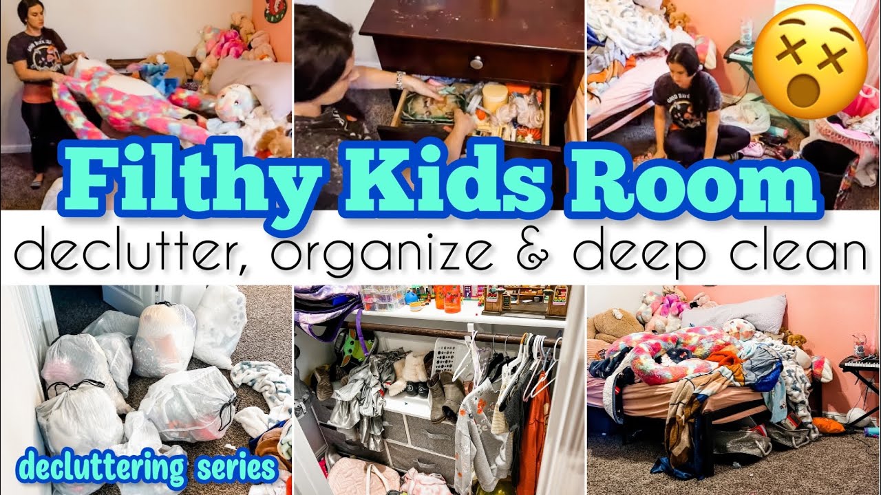 *EXTREMELY* FILTHY KIDS ROOM DECLUTTER, ORGANIZE & DEEP CLEAN. GETTING RID OF SO MUCH STUFF!