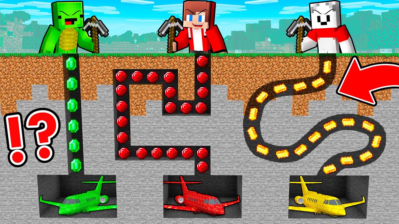 JJ and Mikey vs Carrie : Airplane Mine Battle - Maizen in Minecraft ! (Maizen)